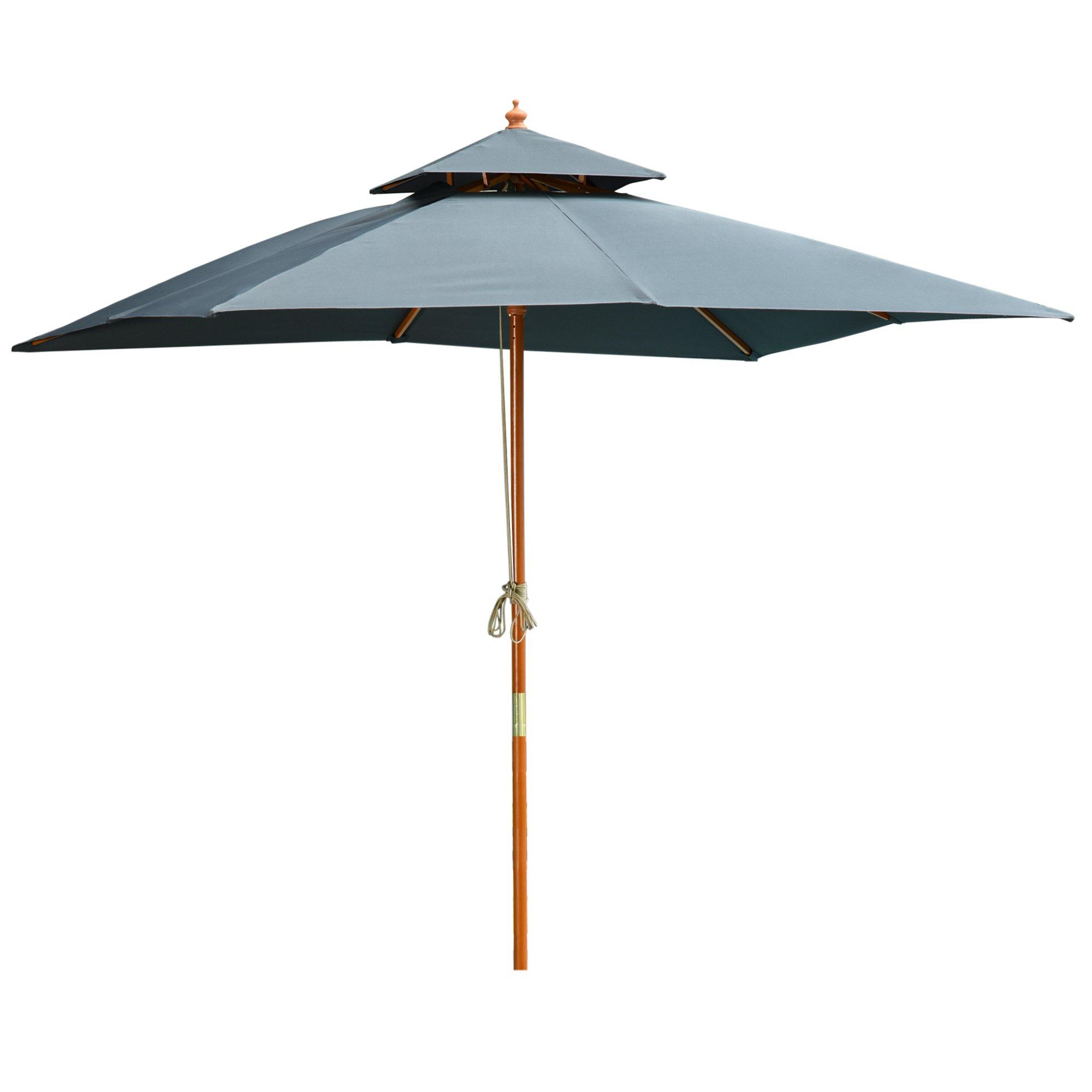 3m Wood Square Patio Umbrella Garden Market Parasol Sunshade